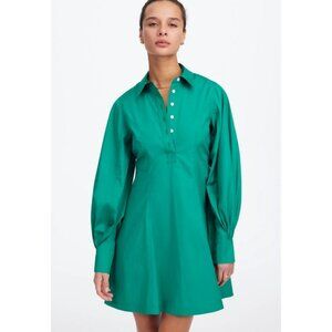 Madewell Seamed Long-Sleeve Mini Shirtdress in Poplin Women's Size 10 Green NWT!